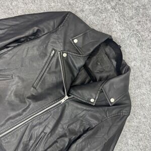 *FLAW Uniqlo Womens Black‎ Faux Leather Moto Biker Jacket 211-409100 Size S